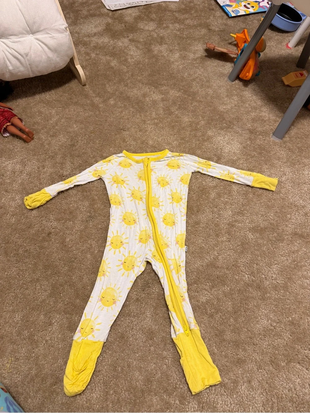 Little Sleepies White and Yellow Sun Print Footed One-Piece